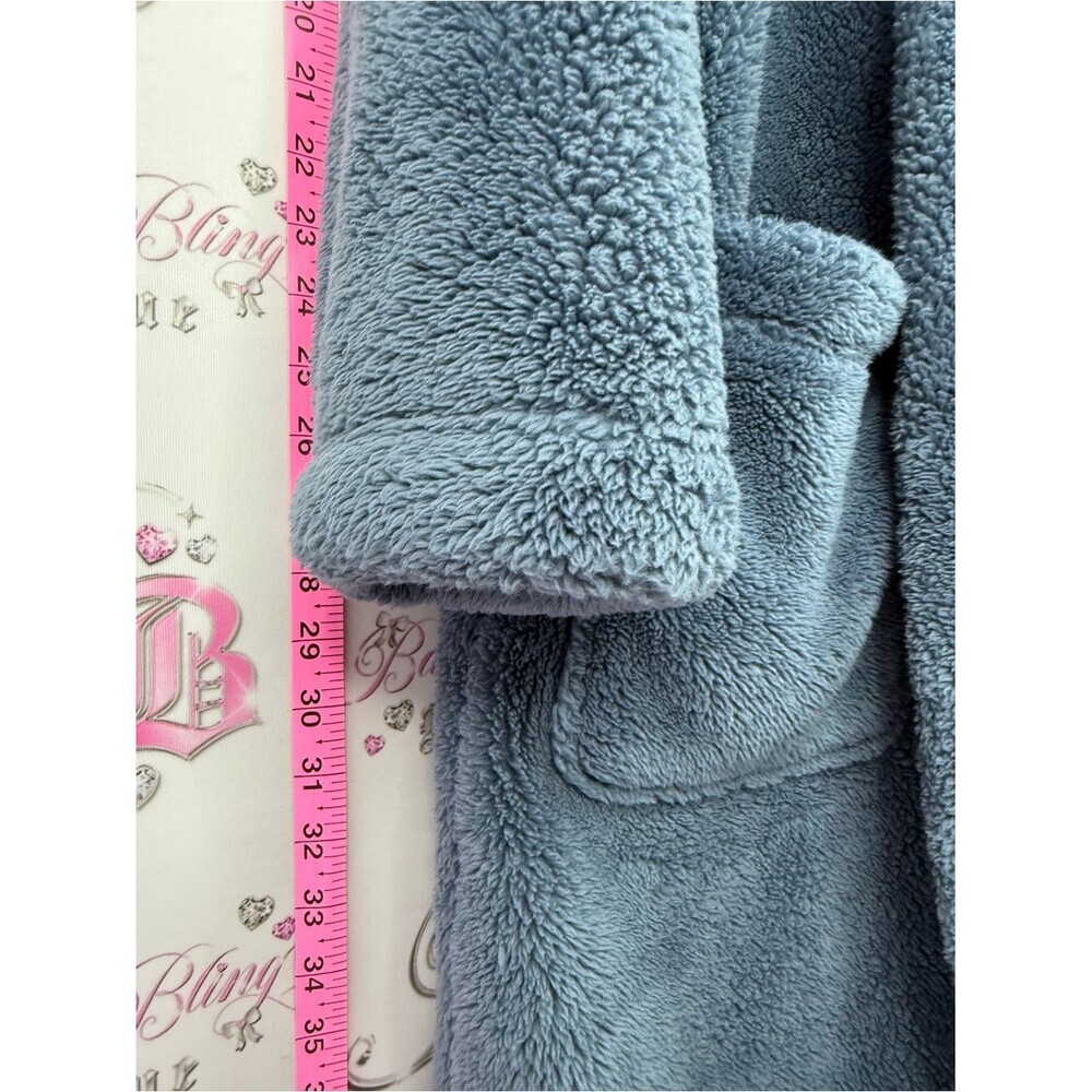 UGG robe blue soft fleece thick pockets Hooded Plush Robe in Slate Blue - Picture 5 of 11